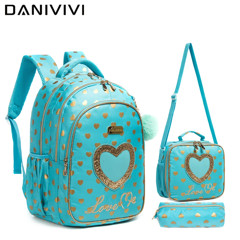 3pcs Girls\' School Backpack Cute Love Kawaii Children\'s Backpack School Bag Kids\' Luggage Vuelta Al Cole Lunch Bag Pencil Case