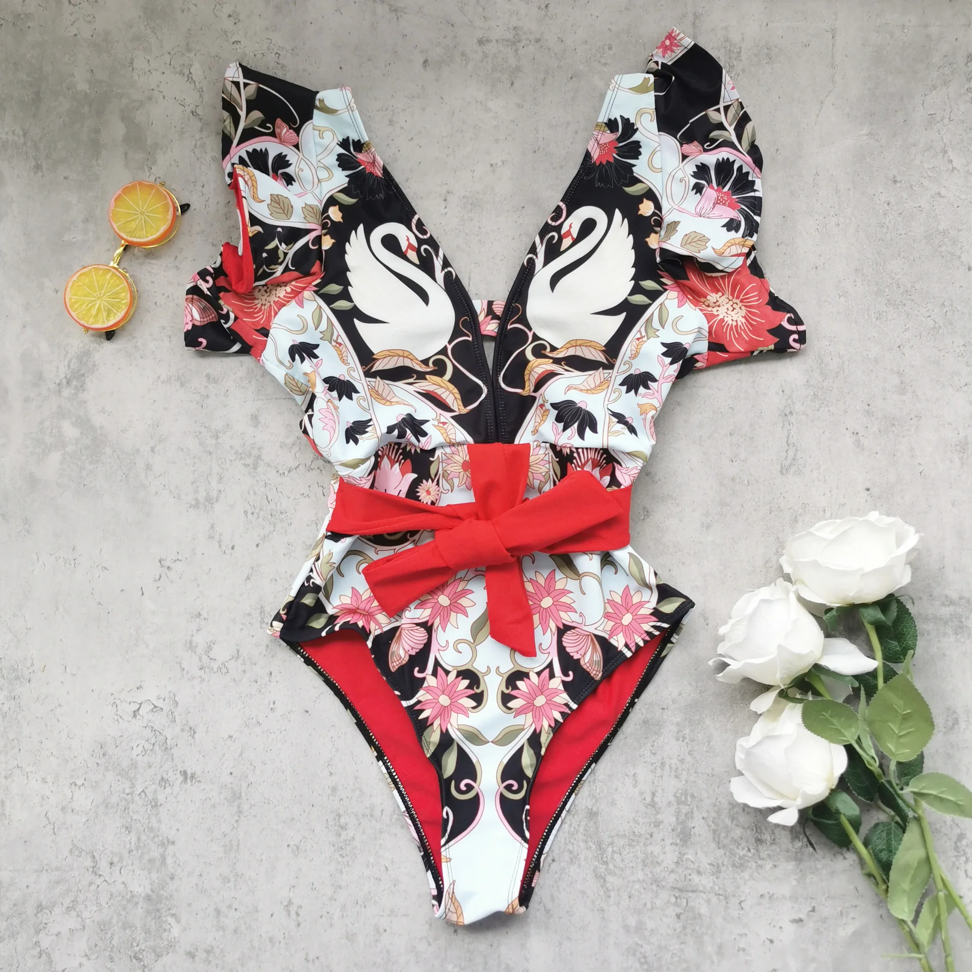 2025 Sexy Print One Piece Swimsuit Women Push up Monokini Ruffle Swimwear Bathing Suit Summer Beach Fashion for Females