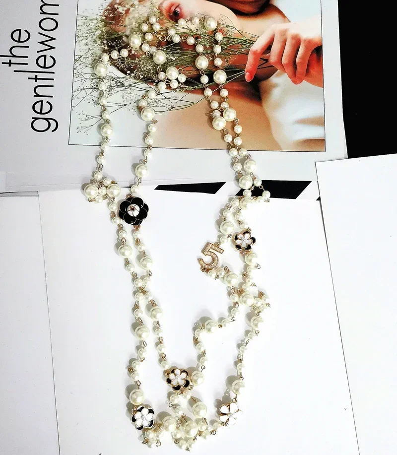 Long Pearl Layered Necklace for Women Korean Fashion Multilayer Chokers