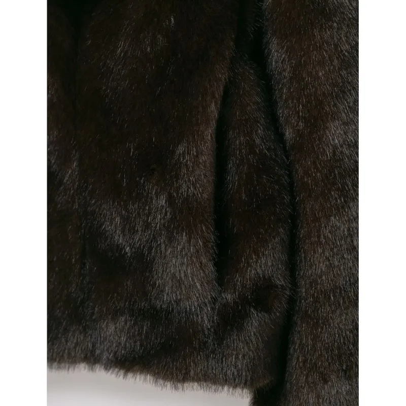 سترة نسائية قصيرة لربيع وخريف مع ياقة ثابتة من الفرو الصناعي وأكمام طويلة وجيب بأزرار ملابس خارجية أنيقة للسيدات #6