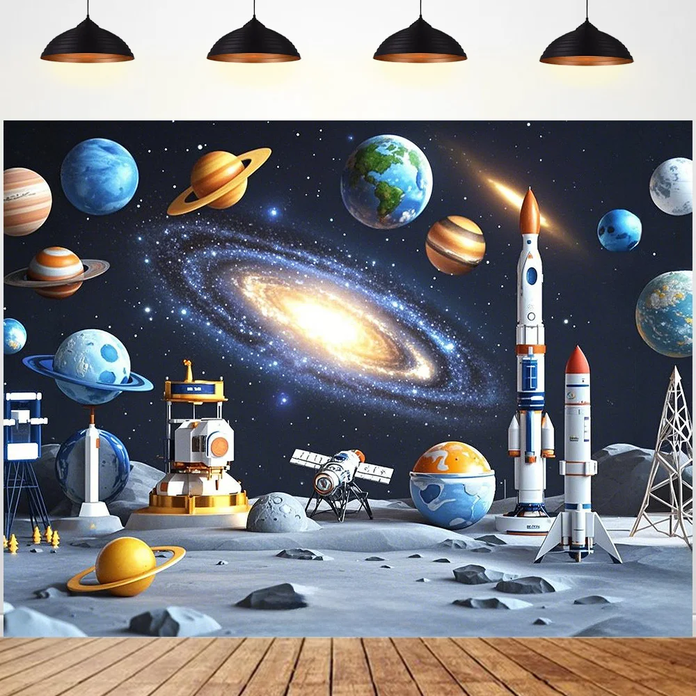 

Galaxy themed Birthday Background Space Milky Way Planet Children's Day Party backdrops Photography Background Kids Gift