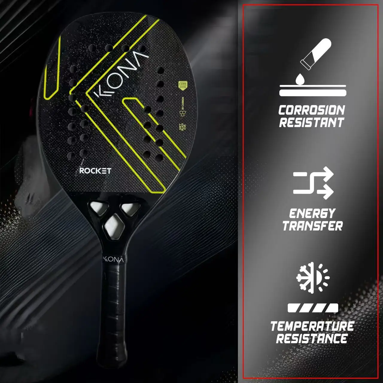 2026 Kona Heroes Shark Mormaii Raquet 3K Beach-Tennis-Schläger aus Kohlefaser, Hochwertige Kohlefaser-Outdoor-Sport-Schläger – Detail 4