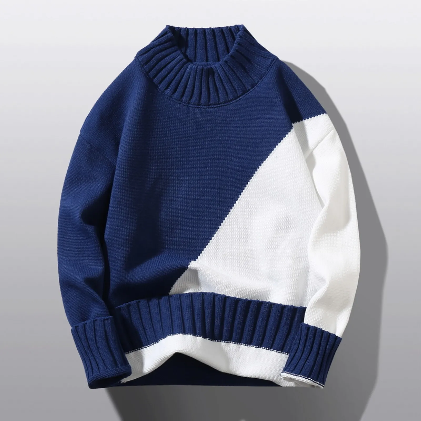 

Male Autumn And Winter Wool Sweater Round Neck Pullover Bottoming Shirt Color Matching All Matching High Long Warm Coats for Men
