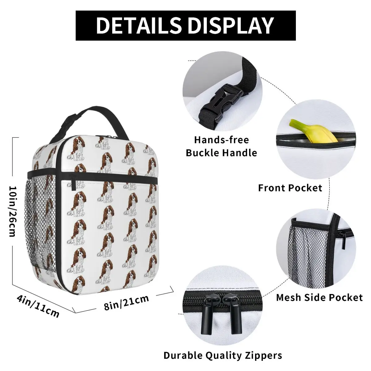 Cavalier King Charles Spaniel - Blenheim Insulated Lunch Bag School Cooler Thermal Food Box Tote Portable Lunch Boxes Container