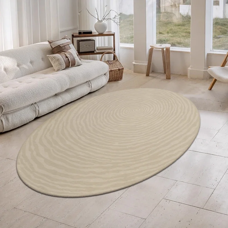 Modern Style Living Room Decoration Oval Carpet Minimalist Rugs for Bedroom Thick Plush Bedside Floor Mat Fluffy Soft Lounge Rug