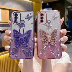 G60 Shiny Butterfly Plating Phone Holder Case For Motorola Moto G60 G40F G20 G42 G60S G62 G30 G24 G73 G32 G14 G52 G53 G9 Cover
