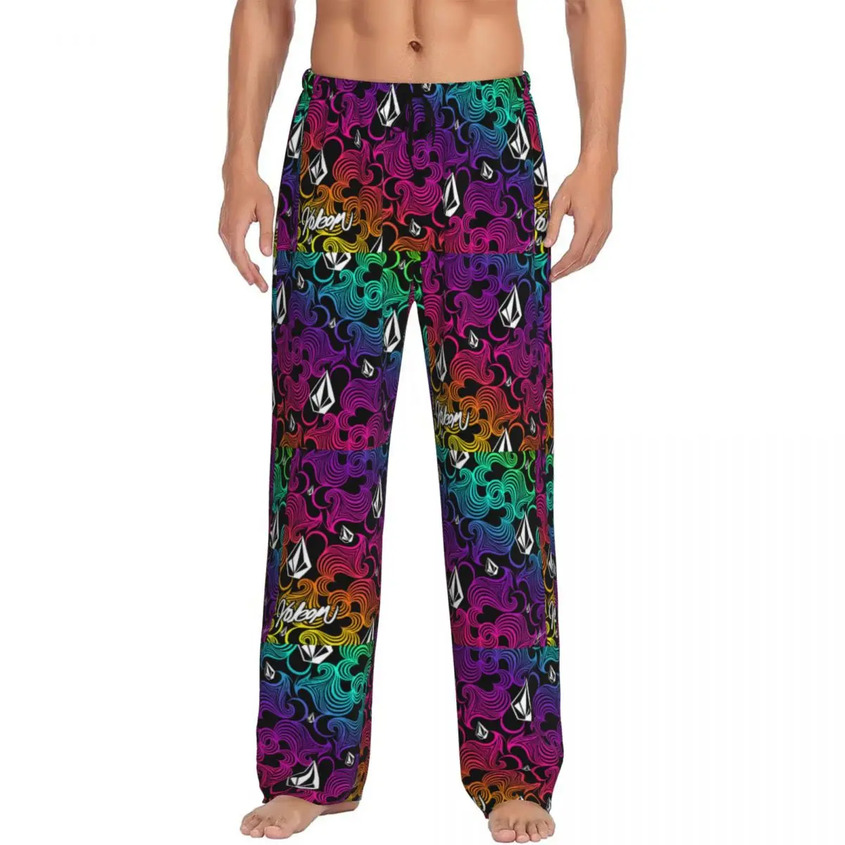 Custom Print Men's Volcoms Skate Diamond Stone Pattern Pajama Pants Sleepwear Sleep Lounge Bottoms with Pockets