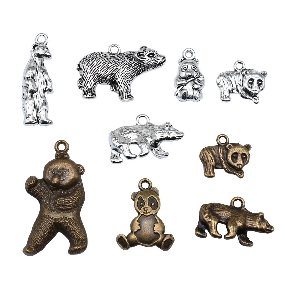 10cs Cute Animal Panda Bear Charms Pendants Antique Jewelry Making DIY Handmade Craft Pendant