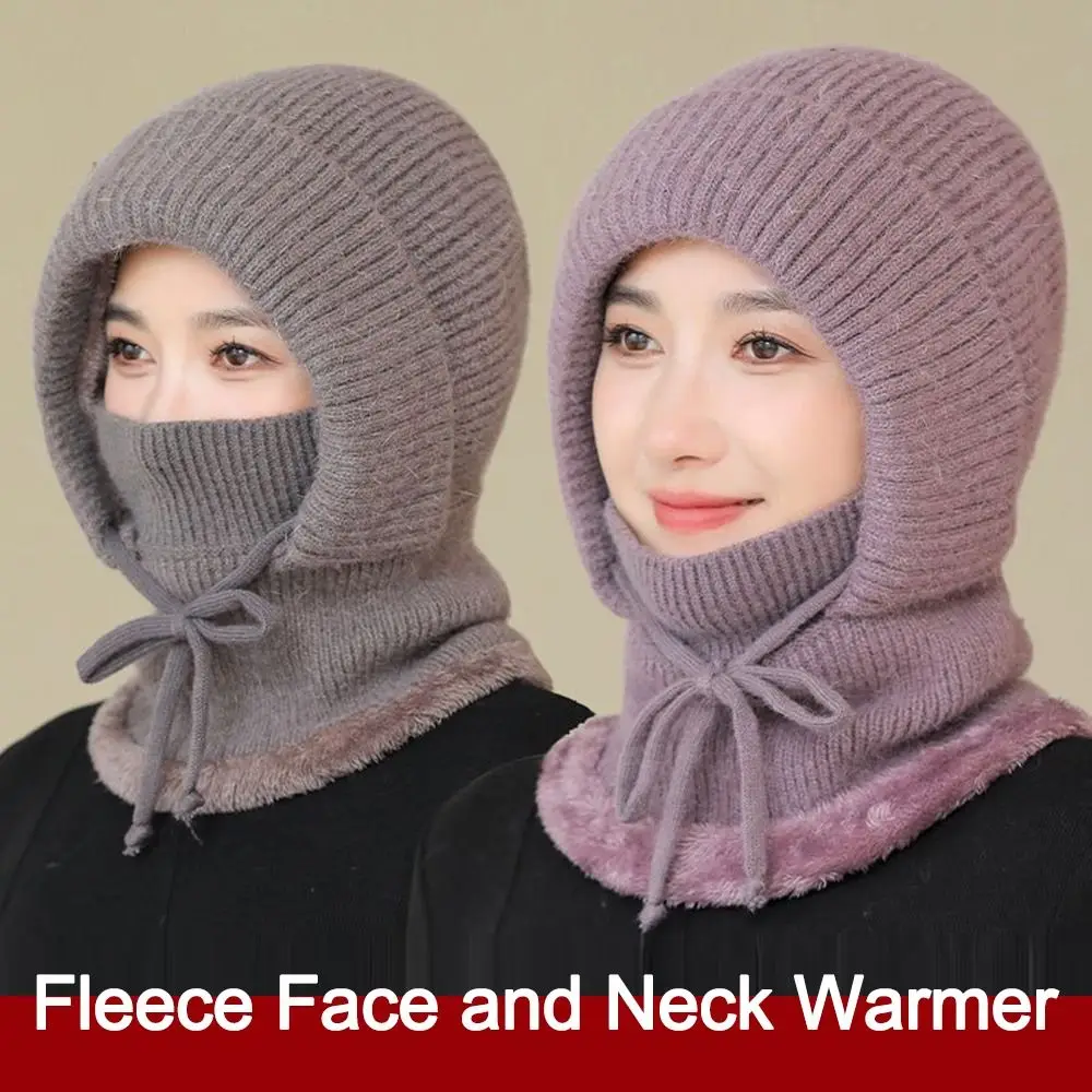 

Fashion Windproof Knitted Hat Thermal Insulation Fur Lined Knitted Balaclava Hat Neck Protection Beanie Cap Women
