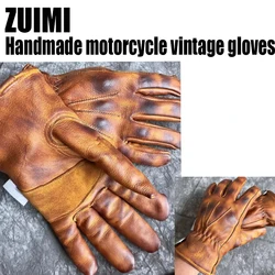 New Genuine Leather Retro Motorcycle Gloves Full Finger Touch Screen Knuckle Protection Racing Riding Motorcycle Gear