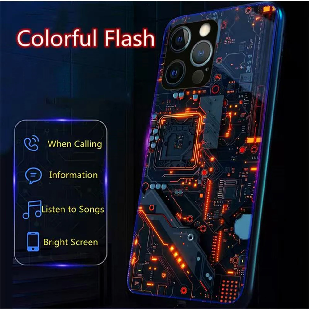 Leiterplatten-Kern-Design LED-Handyhülle Sprachgesteuerte Beleuchtung Handycover für iPhone Air 18 17 16 E 15 14 13 12 11 Pro Max – Detail 21