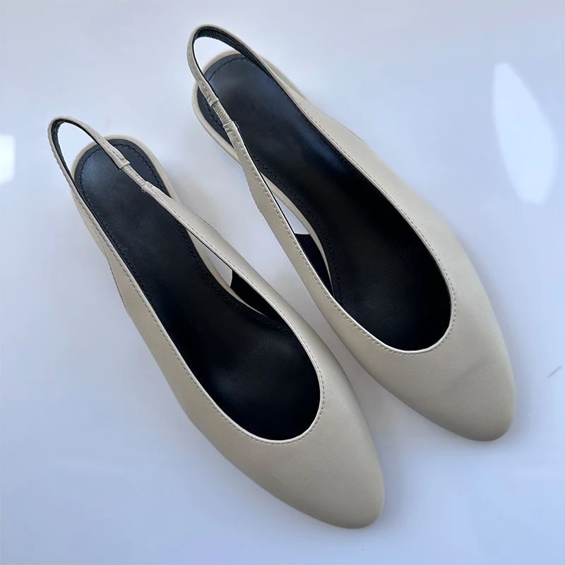 Chunky Heels Slingback Pumps Beige Round Toe Soft Leather Slip On Summer Women's Pumps Solid 2024 Newest Luxury Party Shoes Sexy