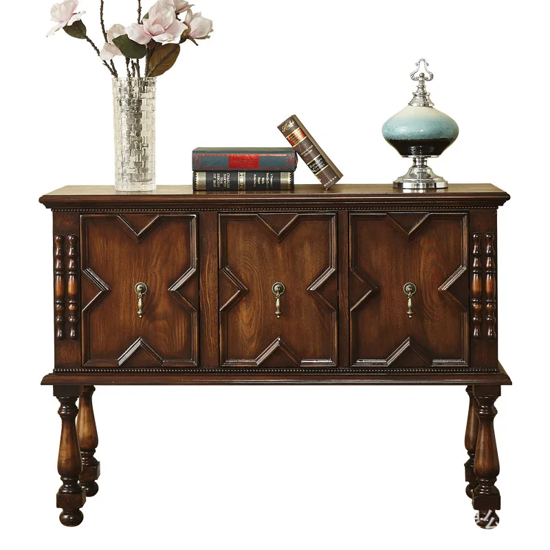 

Retro American solid wood four-door cabinet French retro style dining side cabinet TV cabinet design sense porch aisle