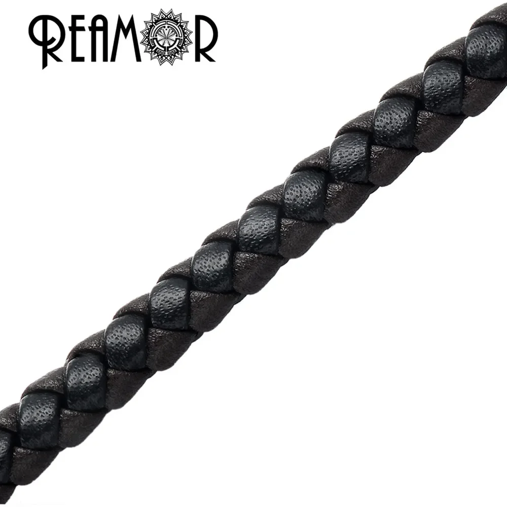 REAMOR 6*3mm Black Blue Flat Genuine Braided Leather Rope For Bracelet Jewelry Making Cord 1m Wholesale Lots Bulk