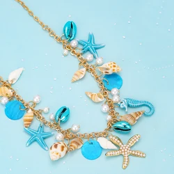 Catuni Vacation Beach Charm Necklaces Bracelets for Women Trendy Starfish Shell Collar Jewelry Accessories Gifts