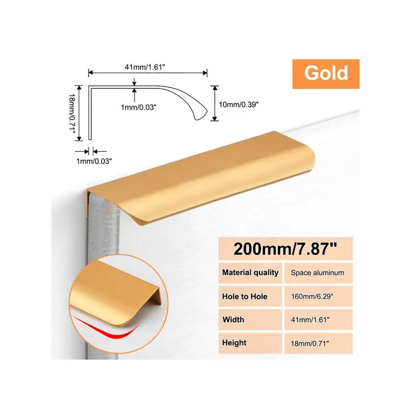 200MM Hidden Cabinet Handles Alloy Kitchen Cupboard Drawer Pulls Knobs Hardware