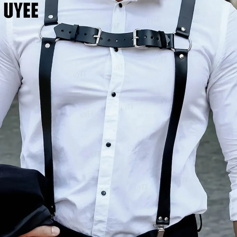 UYEE Vintage Men's Suspender PU Leather Brace Male Strap For Women Wild Leisure Casual Belt Shirt Suspenders Jeans Accessories