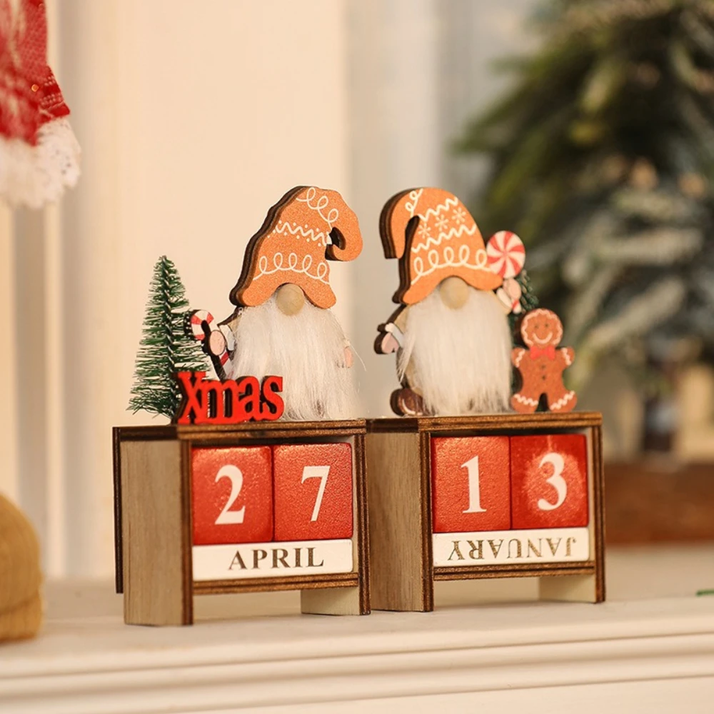 Christmas Faceless Old Man Calendar Ornament Wooden DIY Christmas Countdown Calendar Santa Claus Gingerbread Man Decoration