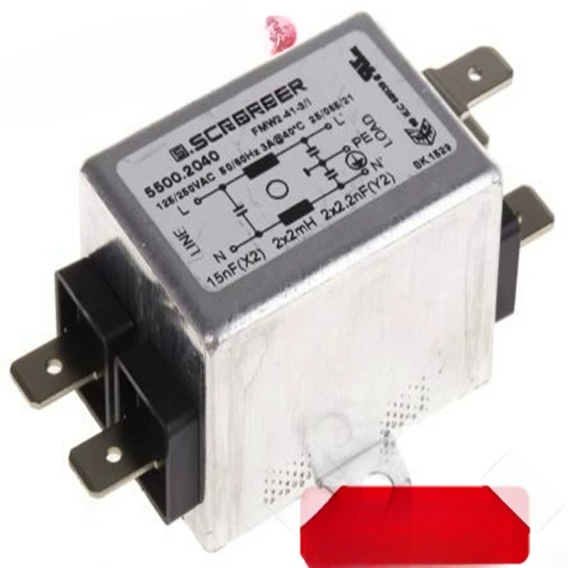5500.2040 Power Line Filter 3A 250V AC Single-Phase EMI Suppression