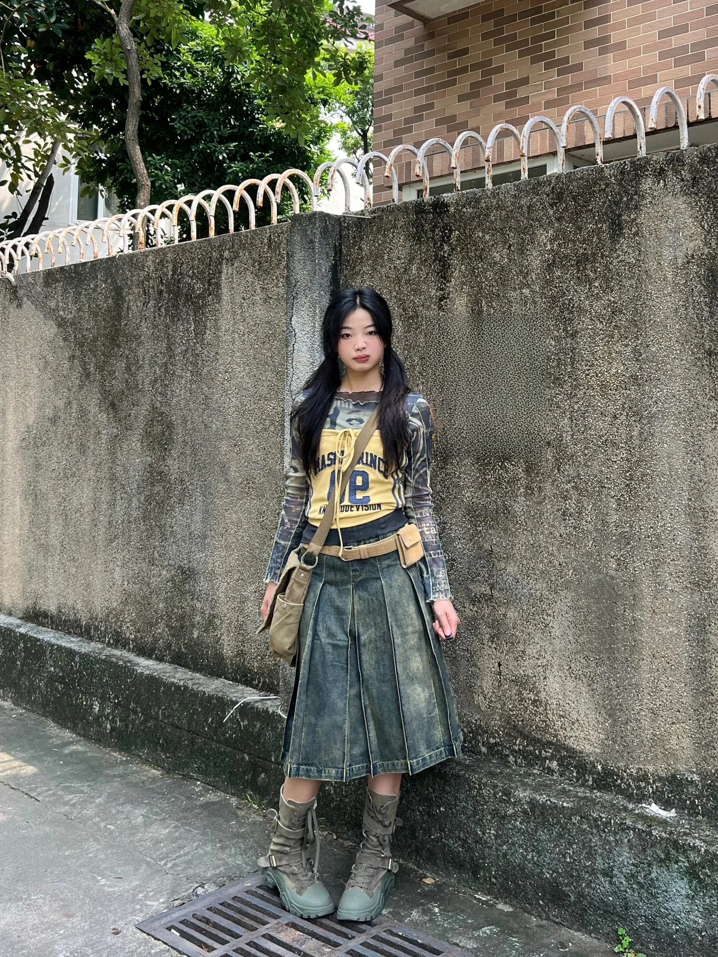 

Plus Size High Waist Waed Denim Pleated Skirt for Women Autumn New Sle Slimming Mid-Length f Body Skirts Pear ape Body pe