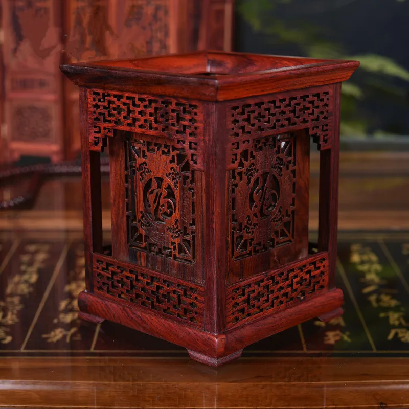 Exquisite Wood Carving Handicraft Household Gifts Archaistic Study Pencil Vase Classic Style High Grade Mkuruti Pen Holder
