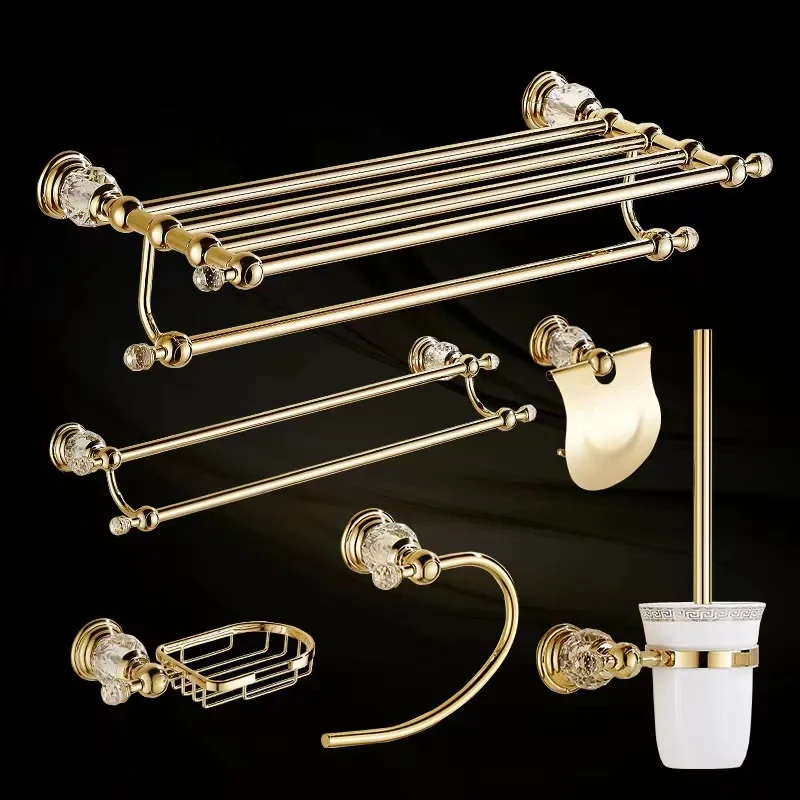 Gold Accesorios Bathroom Towel Rack Crystal Decoration European Style Hardware Bath Organizador Salle de bain Accessoire
