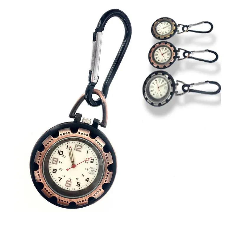 Antique Clip Carabiner Watch Sport Fob Hook Clock Luminous Pocket Nurses Fob Watch Backpack Hikers Mountaineering Outdoor Unisex