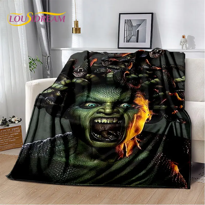 Manta de felpa suave 3D Snake Medusa Gorgon, manta de franela para sala de estar, dormitorio, cama, sofá, cubierta de Picnic Bettdecke