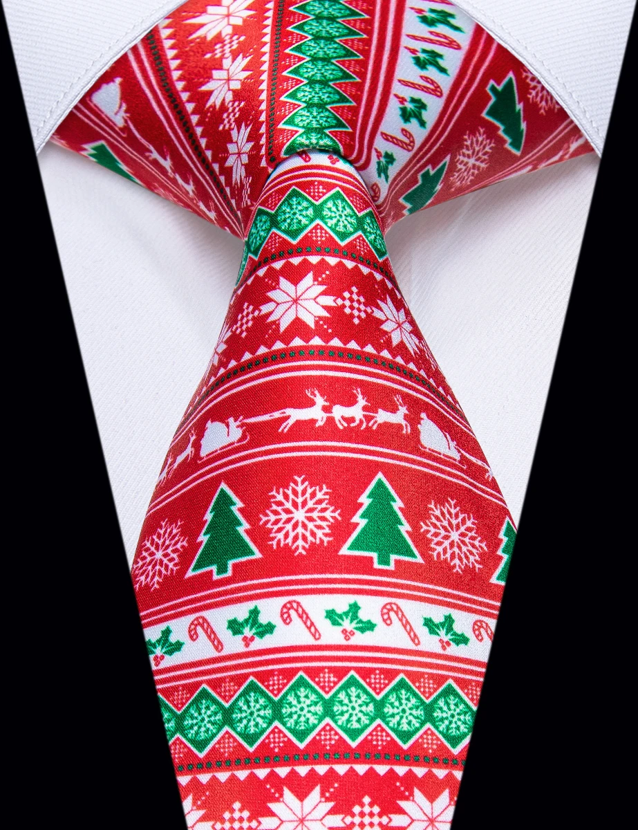 

Red Christmas Tie Green Christmas Tree Elk Santa Claus Candy Cane Men's Necktie for Christmas Holiday Accessories cadeau homme