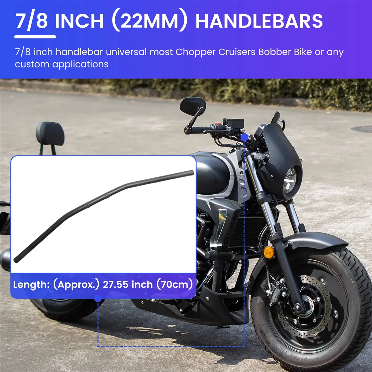 7/8-дюймовый руль мотоцикла 22 мм, черный прямой бар, Cafe Racer для Honda Kawasaki Yamaha Suzuki Chopper Bobber