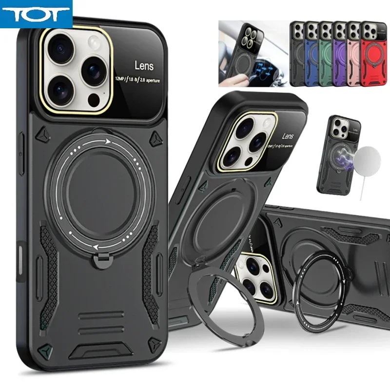 

Luxury Armor Magsafe Magnetic Wireless Charging Phone Case For iPhone 16 15 14 13 12 11 Pro Max Plus Support Stand Back Cover