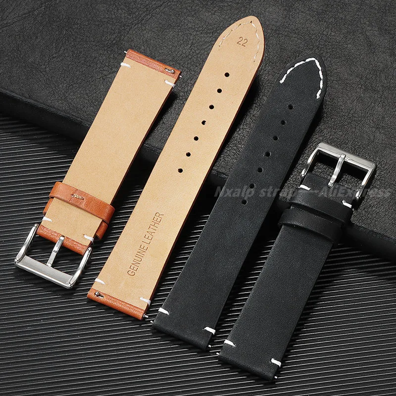 Vintage Leather Watch Band 12/14/16/18/20/22/24mm Handmade Stitching Cowhide Watch Strap for Omega for Seiko Band Quick Release