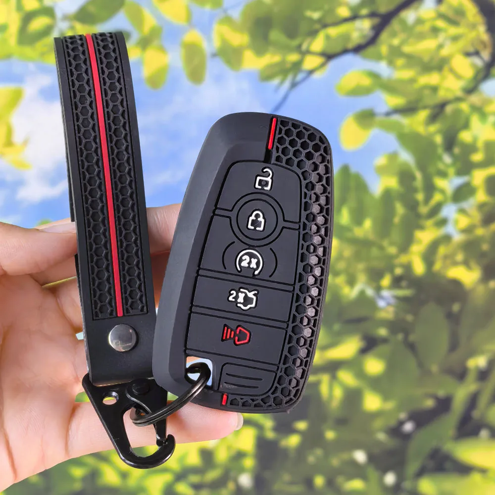 Durable Red Stripe Auto Key Shell With Keychain For Ford Bronco F150 Raptor Edge Expedition F250 F350 F450 F550 2019 2020