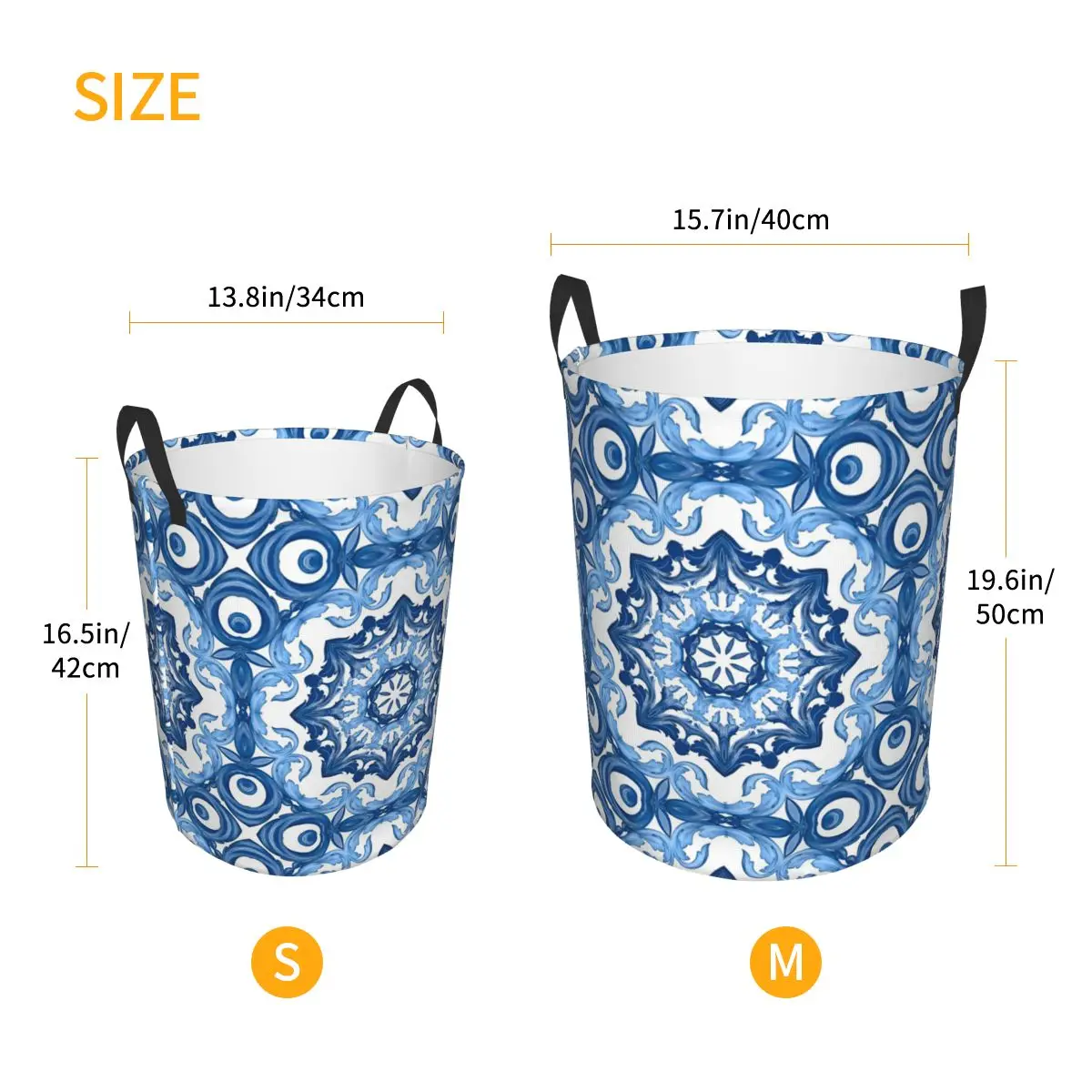 Summer blue Tiles mosaic Sicilian Style Foldable Laundry Baskets Dirty Clothes Home Organizer Large Waterproof Hamper For Home