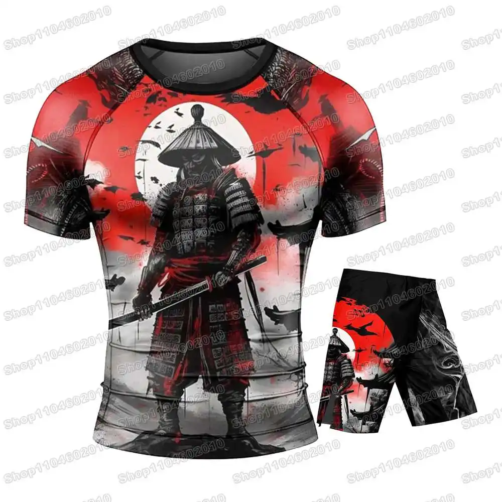 

Samurai Musashi Rash Guards Джерси для серфинга Пляжные рубашки Купальники Шорты для спортзала для дайвинга MMA BJJ Мужские комплекты для фитнеса для джиу-джитсу