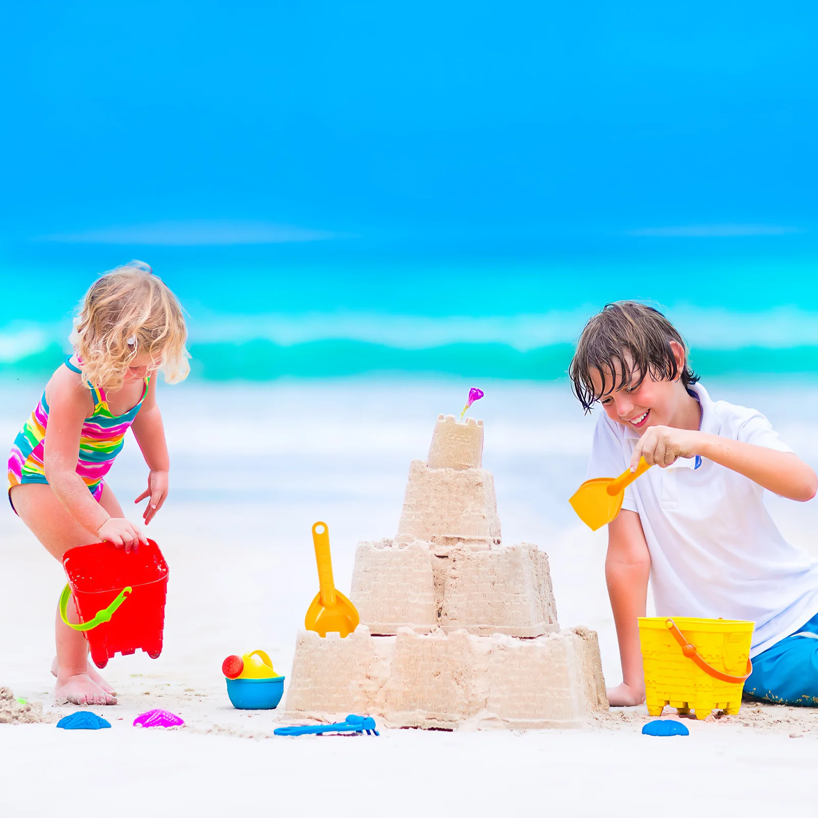 Pelles à sable d'extérieur pour enfants, jouet de plage, neige, jaune, bébé, outils, 8 pièces