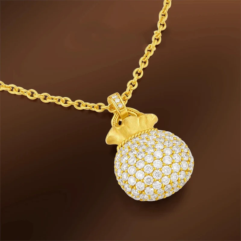 New Ancient method Micro Inlaid Zircon Necklace Brushed Small Lucky Bag Necklaces Light Luxury Collarbone Chain for Women KOFSAC
