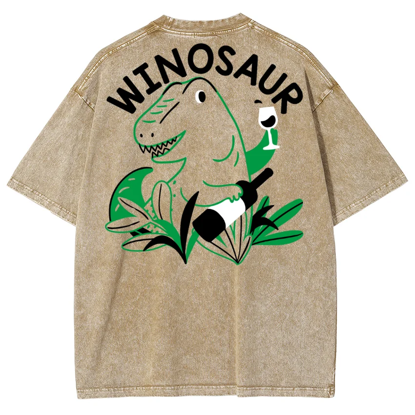 Fashion Trend New Short-Sleeved Cartoon Lines Hand-Painted Frog Print Loose Retro Shoulder-Washed Denim T-Shirt