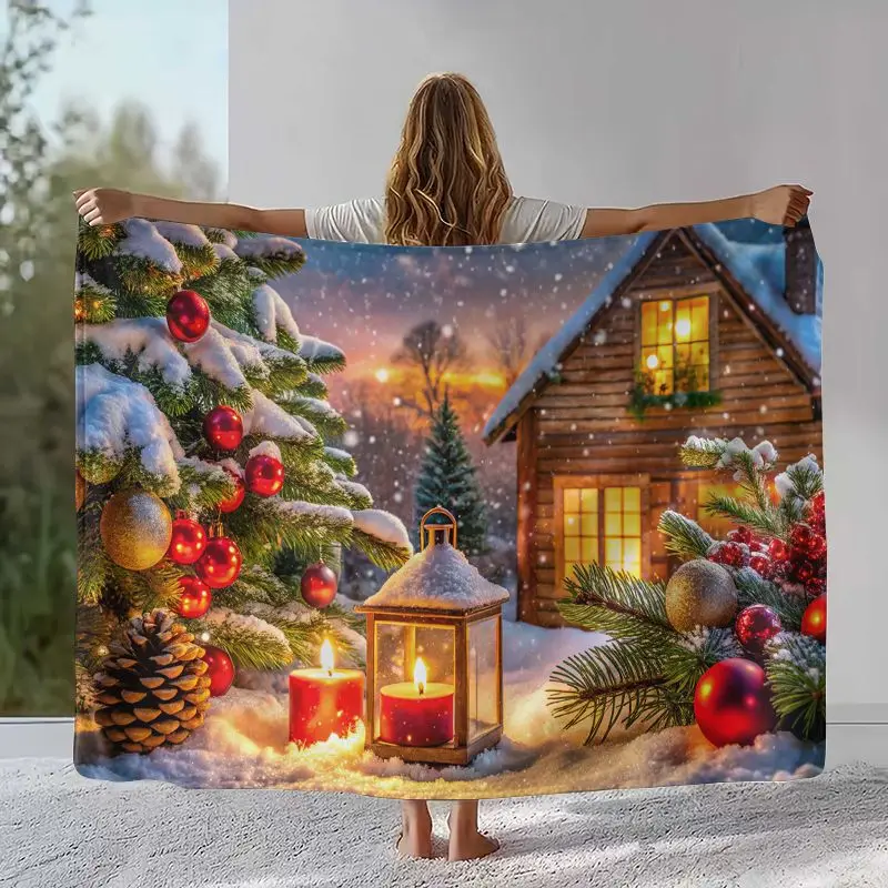 New Year Merry Christmas Tree Santa Claus Fairy Tale Kids Gift Soft Flannel Throw Blanket,Cozy Blanket for Bed,Sofa,Living Room