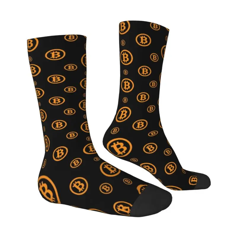 Calcetines con patrón de logotipo de Bitcoin para hombre y mujer, medias elásticas con estampado de moda, BTC Cryptocurrency Blockchain Crew,