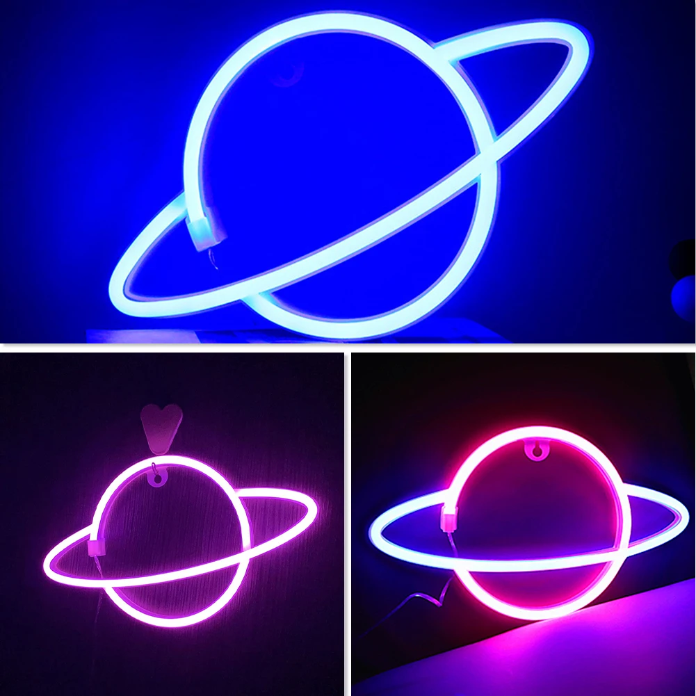 Led Planet Neon Lights Usb Of Batterij Aangedreven Planeet Neon Borden Voor Muur Decor Esthetische Hangende Planeet Led Borden Voor Slaapkamer