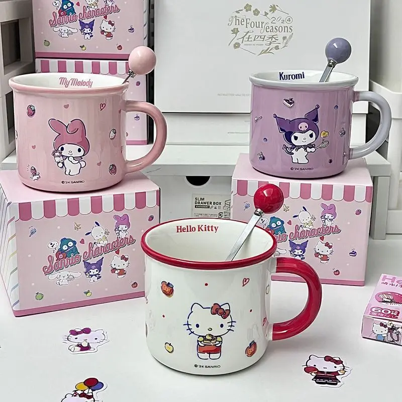 

Женская Керамическая кружка Hello Kitty, милая мультяшная кружка с сердцем для девочек в стиле аниме «Моя Мелодия», подарок на день рождения