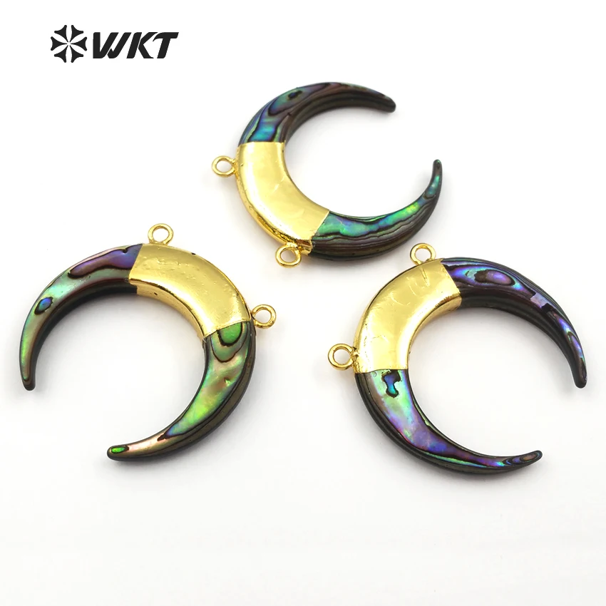 WT-P935 High Quality Natural Crescent Abalone Shell Pendant With Gold Plated Half Moon Double Hooks For Necklace Making