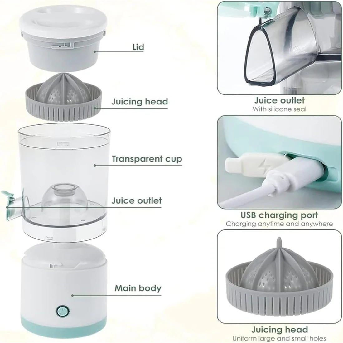 Exprimidor eléctrico de cítricos, exprimidor de naranja y limón con carga USB, licuadora de frutas de cocina, máquina de prensa separadora fresca