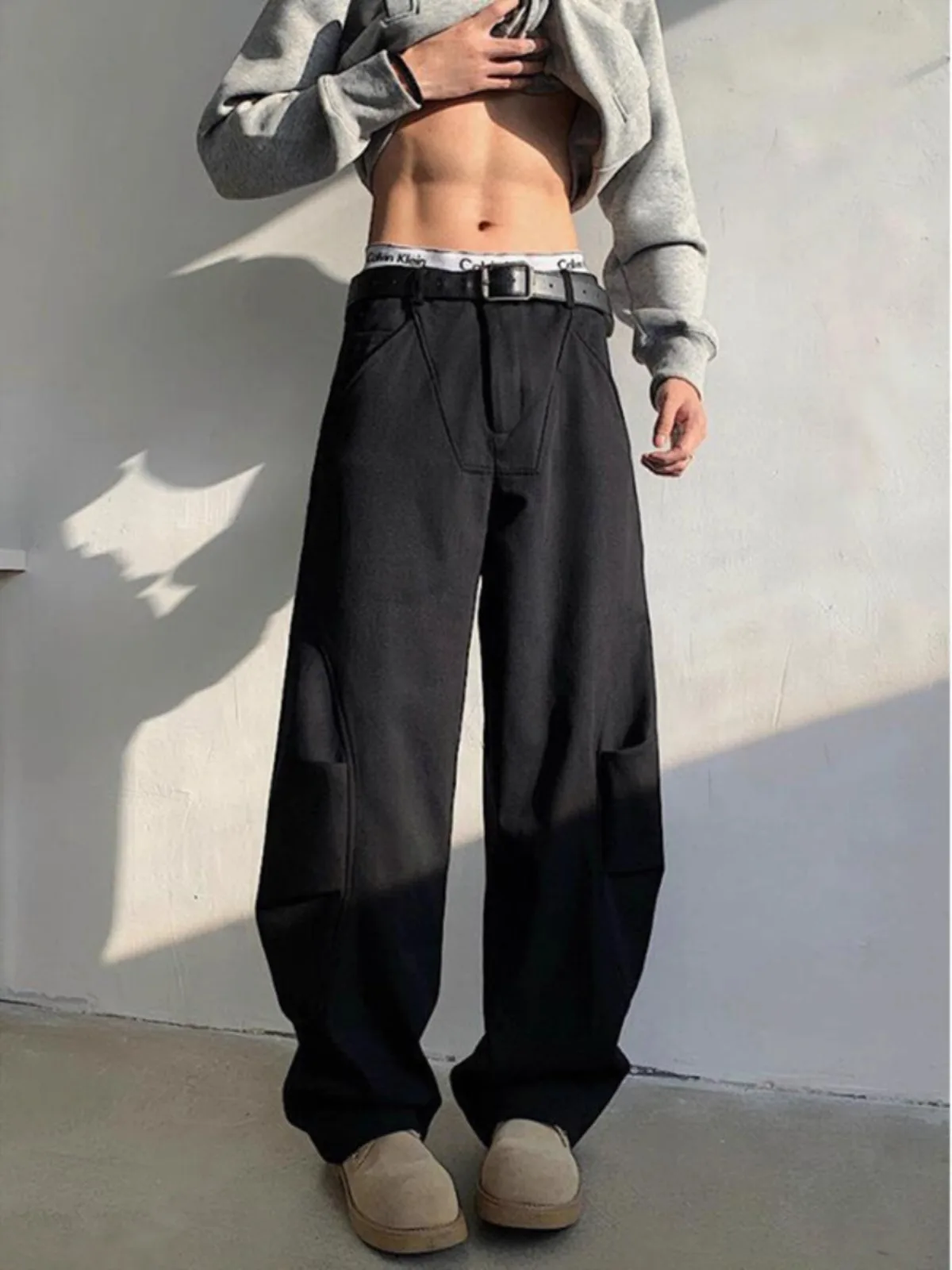 Cleanfit Men's Bla Loose Straight Leg Pants Casual Trousers A-Line Long Trousers Knife Fold Arc Scythe Wide Leg Loose Fit