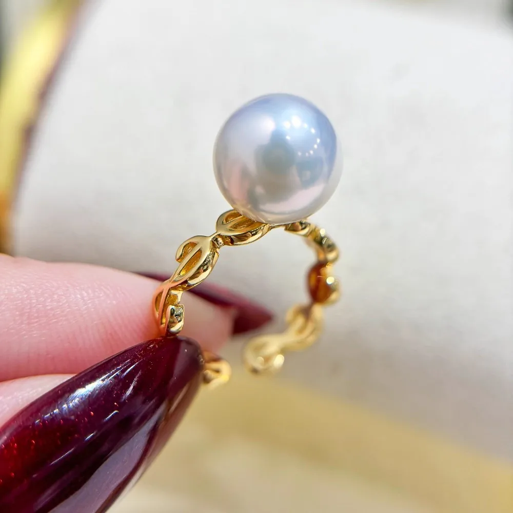 

S925 Silver Sterling Ring Inlaid Zirconia Half Hole Pearl Ring Base Resizable Design DIY Handmade Fine Jewelry Ring Accessories