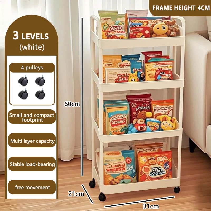 3/4Tier Plastic Rolling Utility Cart Storage Cart Organizer with Wheels Small Laundry Room Cart for Dorm Organization Bathroom K image 3