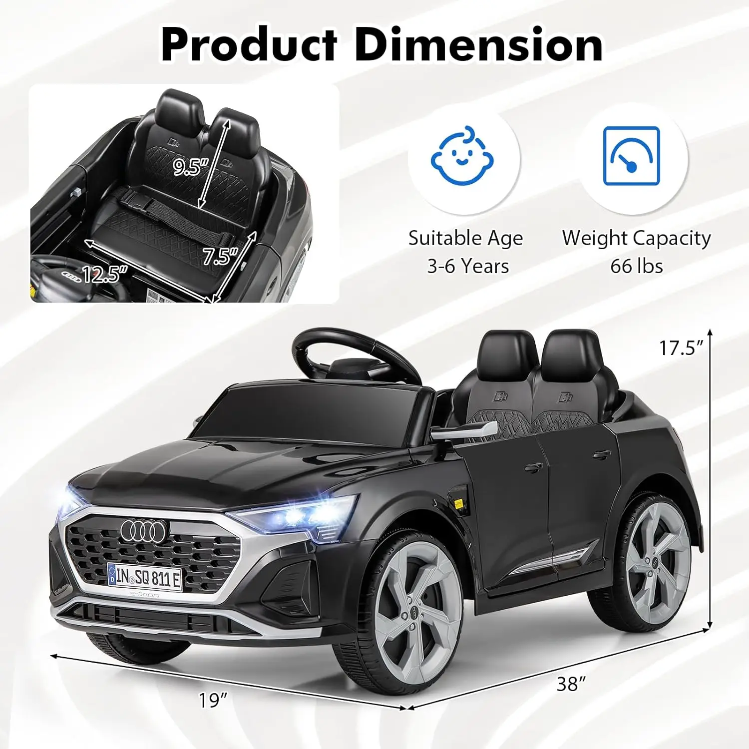 Licensed Ride on Car by INFANS, Battery Powered Electric Vehicle for with Remote Control, Adjustable Music, LED Lights, Suspensi