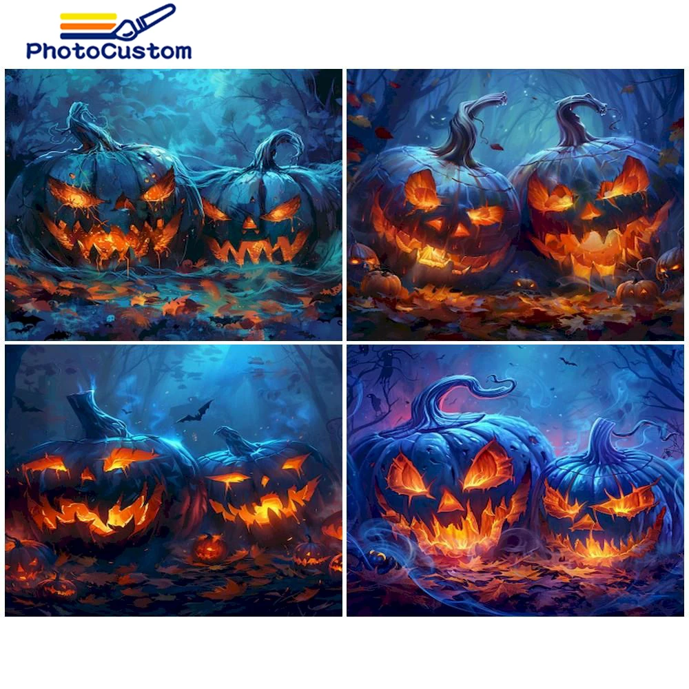 

PhotoCustom 60x75cm Paint By Numbers Halloween Pumpkin For Adults Acrylic Paints Picture Canvas Drawing HandPainted Kits DIY