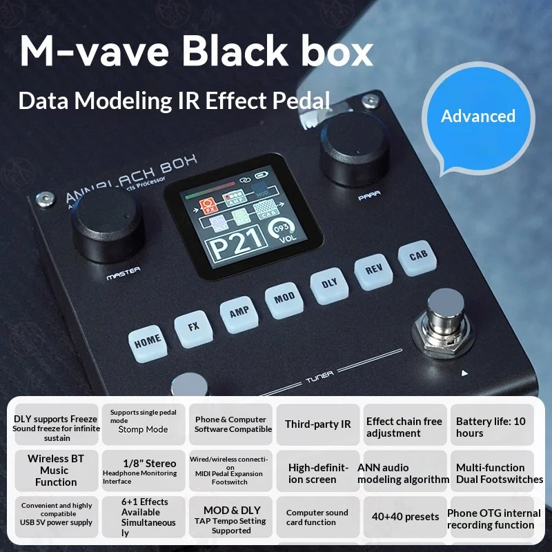 Hot In Stock M-Vave Blackbox Guitar Multi Effects Processor Bass Pedal Amp Simulation Audio Interface Recording Device